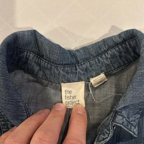 Eileen Fisher The Fisher Project Hi Lo chambray denim blue button down shirt XS - Picture 3 of 6